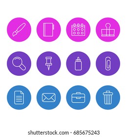 Vector Illustration Of 12 Instruments Icons. Editable Pack Of Pushpin, Date, Paperclip And Other Elements.