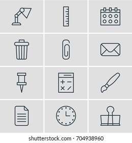 Vector Illustration Of 12 Instruments Icons. Editable Pack Of Garbage Container, Paint, Watch And Other Elements.