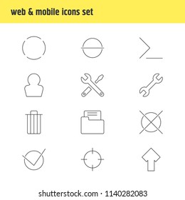 Vector illustration of 12 interface icons line style. Editable set of minus, screenshot, setting and other icon elements.