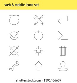 Vector illustration of 12 interface icons line style. Editable set of wrong, repair, command line icon elements.