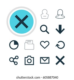 Vector Illustration Of 12 Interface Icons. Editable Pack Of Emotion, Snapshot, Stopwatch And Other Elements.
