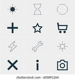 Vector Illustration Of 12 Interface Icons. Editable Pack Of Full Brightness, Wrench, Bolt And Other Elements.
