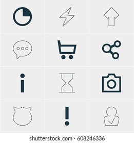 Vector Illustration Of 12 Interface Icons. Editable Pack Of Approved Profile, Snapshot, Hourglass And Other Elements.