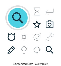 Vector Illustration Of 12 Interface Icons. Editable Pack Of Sunshine, Seek, Yes And Other Elements.