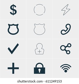 Vector Illustration Of 12 Interface Icons. Editable Pack Of Handset, Conservation, Bolt Elements.