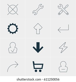 Vector Illustration Of 12 Interface Icons. Editable Pack Of Accsess, Wheelbarrow, Cancel And Other Elements.