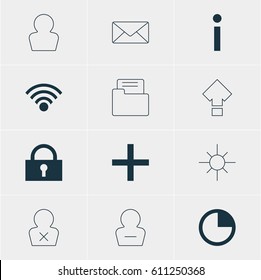 Vector Illustration Of 12 Interface Icons. Editable Pack Of Envelope, Stopwatch, Displacement And Other Elements.