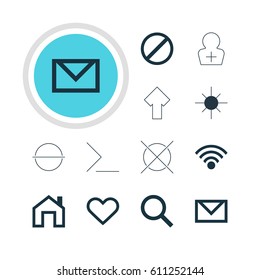 Vector Illustration Of 12 Interface Icons. Editable Pack Of Cancel, Emotion, Mainpage And Other Elements.
