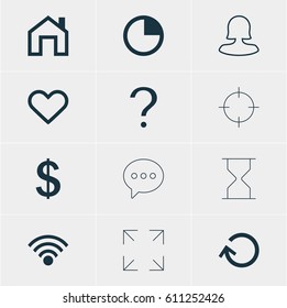Vector Illustration Of 12 Interface Icons. Editable Pack Of Screen Capture, Renovate, Emotion And Other Elements.