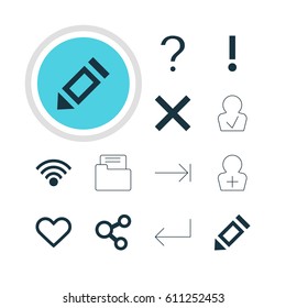 Vector Illustration Of 12 Interface Icons. Editable Pack Of Register Account, Pen, Cordless Connection And Other Elements.