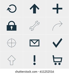 Vector Illustration Of 12 Interface Icons. Editable Pack Of Letter, Upward, Plus And Other Elements.