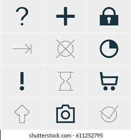Vector Illustration Of 12 Interface Icons. Editable Pack Of Snapshot, Plus, Upward And Other Elements.