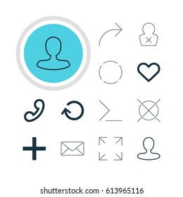 Vector Illustration Of 12 Interface Icons. Editable Pack Of Handset, Envelope, Plus Elements.