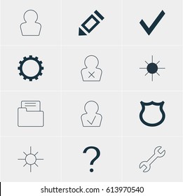 Vector Illustration Of 12 Interface Icons. Editable Pack Of Confirm, Wrench, Avatar And Other Elements.