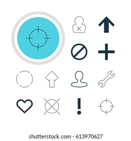 Vector Illustration Of 12 Interface Icons. Editable Pack Of Upward, Man Member, Alert And Other Elements.