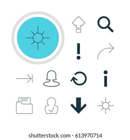 Vector Illustration Of 12 Interface Icons. Editable Pack Of Alert, Displacement, Approved Profile And Other Elements.