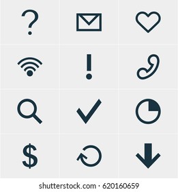 Vector Illustration Of 12 Interface Icons. Editable Pack Of Letter , Handset, Seek Elements.