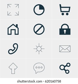 Vector Illustration Of 12 Interface Icons. Editable Pack Of Upward, Access Denied, Mainpage And Other Elements.