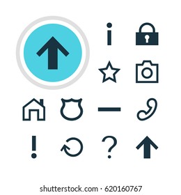 Vector Illustration Of 12 Interface Icons. Editable Pack Of Snapshot, Padlock, Top And Other Elements.