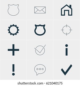 Vector Illustration Of 12 Interface Icons. Editable Pack Of Message, Info, Screen Capture And Other Elements.