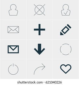 Vector Illustration Of 12 Interface Icons. Editable Pack Of Emotion, Plus, Avatar And Other Elements.