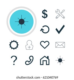 Vector Illustration Of 12 Interface Icons. Editable Pack Of Cogwheel, Register Account, Maintenance And Other Elements.