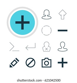 Vector Illustration Of 12 Interface Icons. Editable Pack Of Pen, Plus, Snapshot And Other Elements.