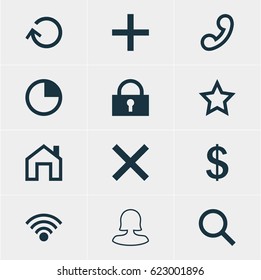 Vector Illustration Of 12 Interface Icons. Editable Pack Of Stopwatch , Handset, Cordless Connection Elements.