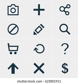 Vector Illustration Of 12 Interface Icons. Editable Pack Of Snapshot, Money Making, Wheelbarrow And Other Elements.