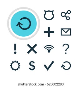 Vector Illustration Of 12 Interface Icons. Editable Pack Of Help, Cogwheel, Renovate And Other Elements.