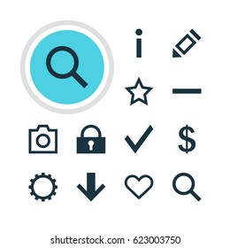 Vector Illustration Of 12 Interface Icons. Editable Pack Of Money Making, Seek, Asterisk And Other Elements.