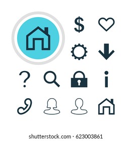 Vector Illustration Of 12 Interface Icons. Editable Pack Of Handset, Man Member, Emotion Elements.