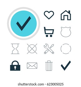 Vector Illustration Of 12 Interface Icons. Editable Pack Of Envelope, Padlock, Confirm And Other Elements.