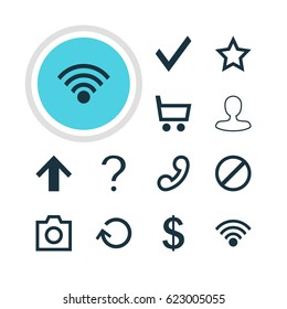 Vector Illustration Of 12 Interface Icons. Editable Pack Of Help, Cordless Connection And Other Elements.