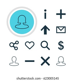 Vector Illustration Of 12 Interface Icons. Editable Pack Of Emotion, Minus, Seek And Other Elements.