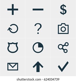 Vector Illustration Of 12 Interface Icons. Editable Pack Of Letter, Stopwatch, Money Making And Other Elements.