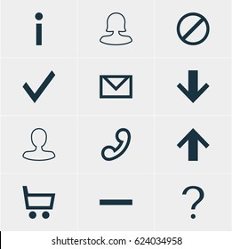 Vector Illustration Of 12 Interface Icons. Editable Pack Of Handset, Letter , Female User Elements.