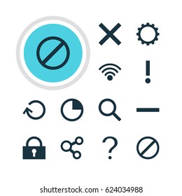 Vector Illustration Of 12 Interface Icons. Editable Pack Of Help, Stopwatch, Access Denied And Other Elements.