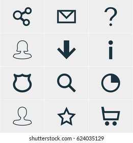 Vector Illustration Of 12 Interface Icons. Editable Pack Of Asterisk, Letter, Help And Other Elements.