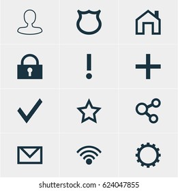 Vector Illustration Of 12 Interface Icons. Editable Pack Of Letter, Conservation, Padlock And Other Elements.