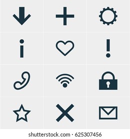 Vector Illustration Of 12 Interface Icons. Editable Pack Of Plus, Letter, Asterisk And Other Elements.