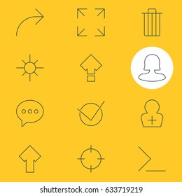 Vector Illustration Of 12 Interface Icons. Editable Pack Of Message, Share, Garbage And Other Elements.