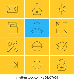 Vector Illustration Of 12 Interface Icons. Editable Pack Of Maintenance, Envelope, Tabulation Button And Other Elements.