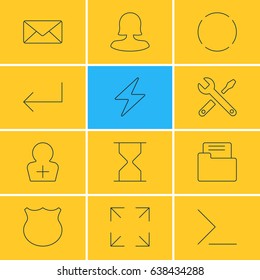 Vector Illustration Of 12 Interface Icons. Editable Pack Of Envelope, Register Account, Hourglass And Other Elements.