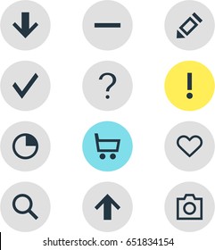 Vector Illustration Of 12 Interface Icons. Editable Pack Of Top, Stopwatch, Downward And Other Elements.