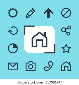 Vector Illustration Of 12 Interface Icons. Editable Pack Of Cogwheel, Letter, Renovate And Other Elements.