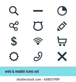Vector Illustration Of 12 Interface Icons. Editable Pack Of Magnifier, Wrong , Handset Elements.