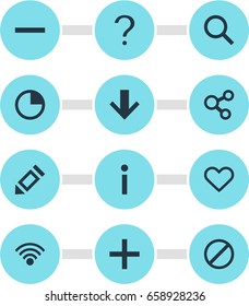 Vector Illustration Of 12 Interface Icons. Editable Pack Of Magnifier, Minus, Pen And Other Elements.