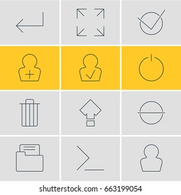 Vector Illustration Of 12 Interface Icons. Editable Pack Of Switch Off, Yes, Register Account And Other Elements.