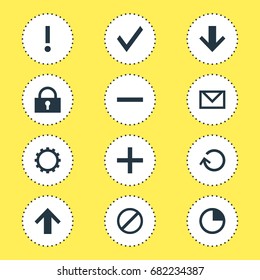 Vector Illustration Of 12 Interface Icons. Editable Pack Of Access Denied, Cogwheel, Letter And Other Elements.